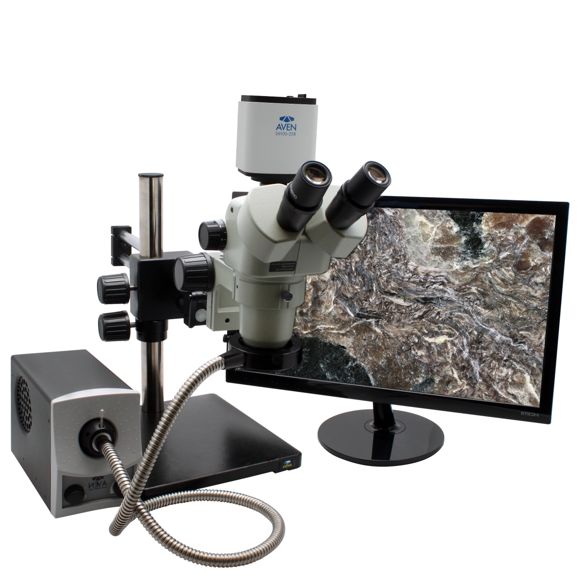 Stereo Zoom Trinocular Micrsocope SPZV 50   6 7x 50x  on Double Arm Boom Stand  FOI with Mighty Cam Pro 26800B 382 PRO