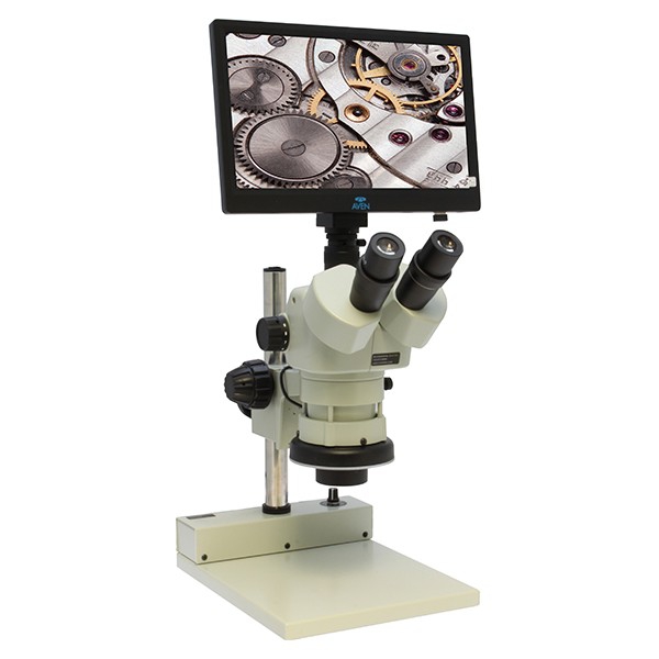 Stereo Zoom Trinocular Microscope SPZV 50  6 75x 50x  on Post Stand with Integrated Monitor Camera   LED Light 26800B 385