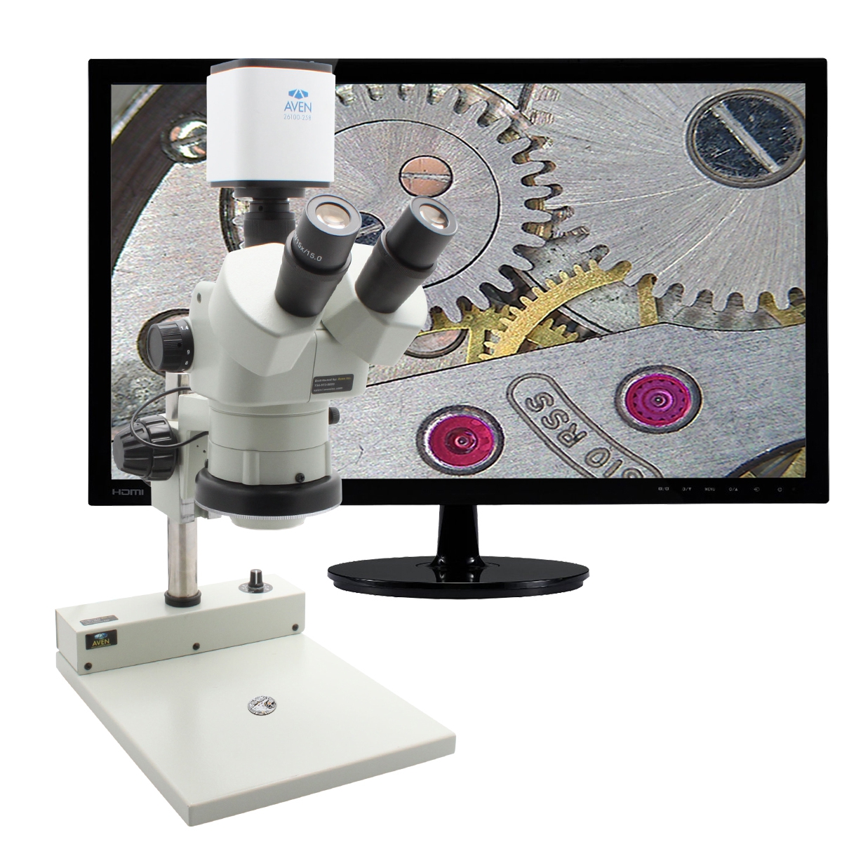 Stereo Zoom Trinocular Microscope DSZV 44  10x   44x  with Mighty Cam Pro on PLED Stand DSZV 44 258 512