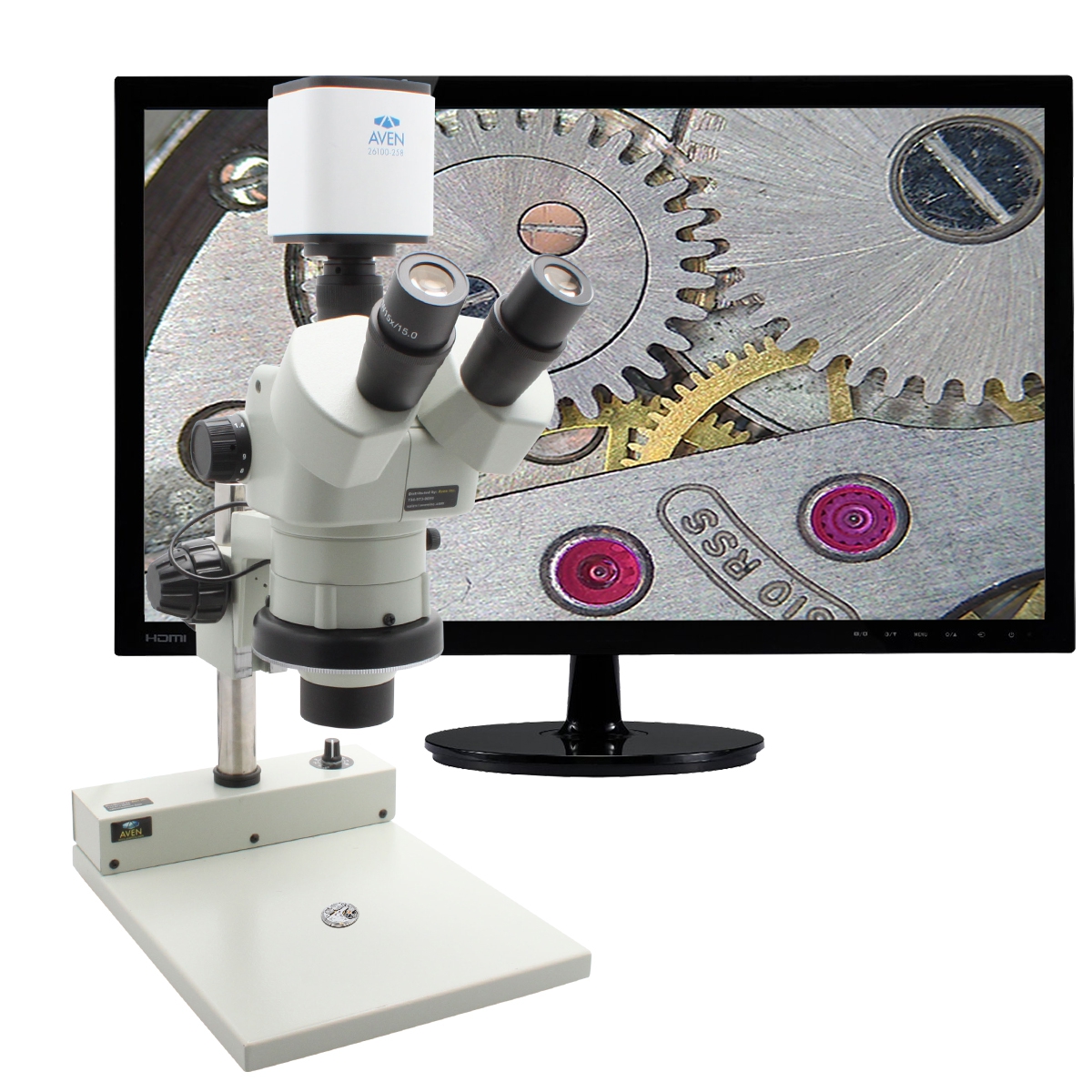 Stereo Zoom Trinocular Microscope SPZV 50  6 7x   50x  with Mighty Cam Pro on PLED Stand SPZV 50 258 512
