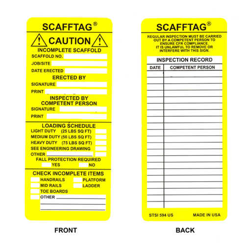 SCAFFTAG  Yellow Caution Inserts SCAF STSI594