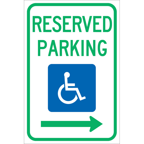 Reserved Parking Sign  18  H x 12  W x  035  D  Aluminum  Arrow Direction Right 113311