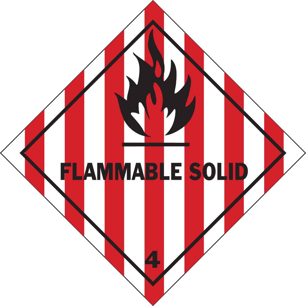 FLAMMABLE SOLID 4 Hazardous Material Shipping Labels  4  H x 4  W x 0 004  D  Black Red on White 121068