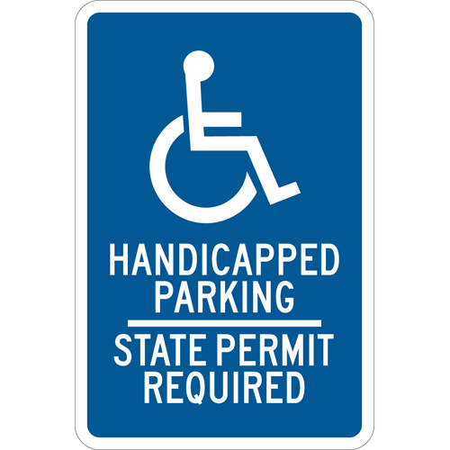 Handicapped Parking State Permit Required Sign  18  H x 12  W x 0 035  D  Aluminum 123872