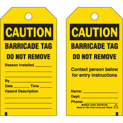Barricade Tags   Pk25   Black on Yellow 132421