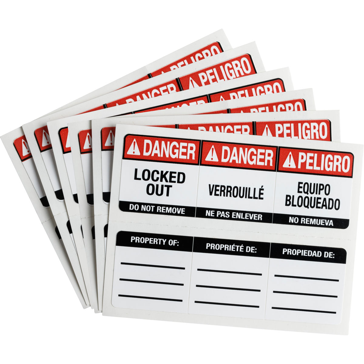 Brady  Padlock Labels Vinyl DANGER English French Spanish 6PK 150556