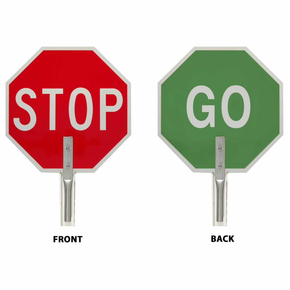 Traffic Control Paddle Stop Sign  18  H x 18  W  Aluminum  White on Green  White on Red 55775