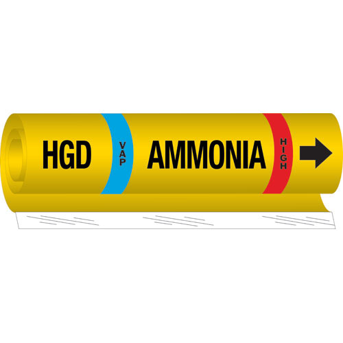 HGD VAP AMMONIA HIGH Pipe Marker  9  H x 8  W  Fits Pipes 1 5  Dia  Thru 2 375  Dia  57965