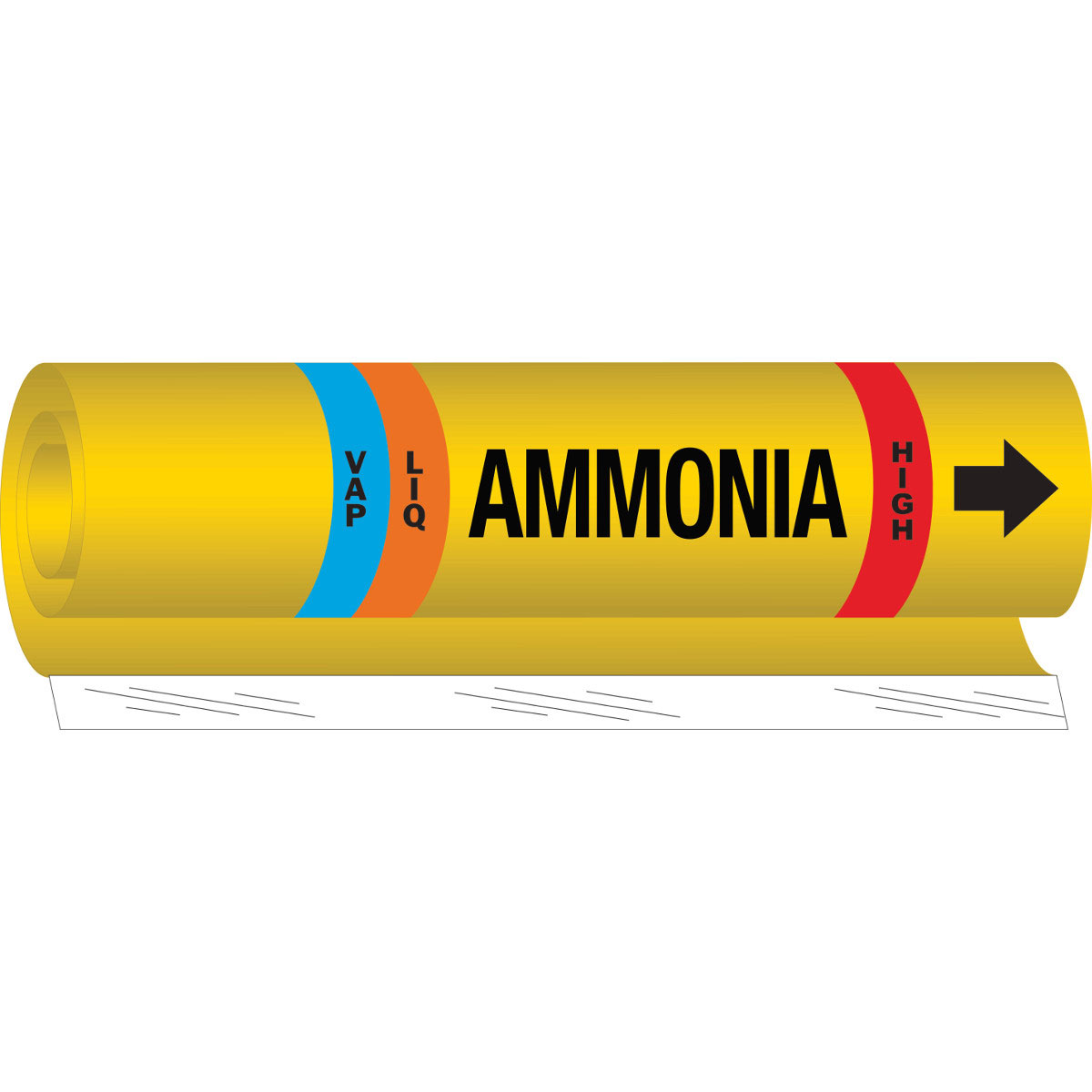 BLANK LIQ VAP AMMONIA HIGH Pipe Marker  9  H x 8  W  Fits Pipes 1 5  Dia  Thru 2 375  Dia  58002