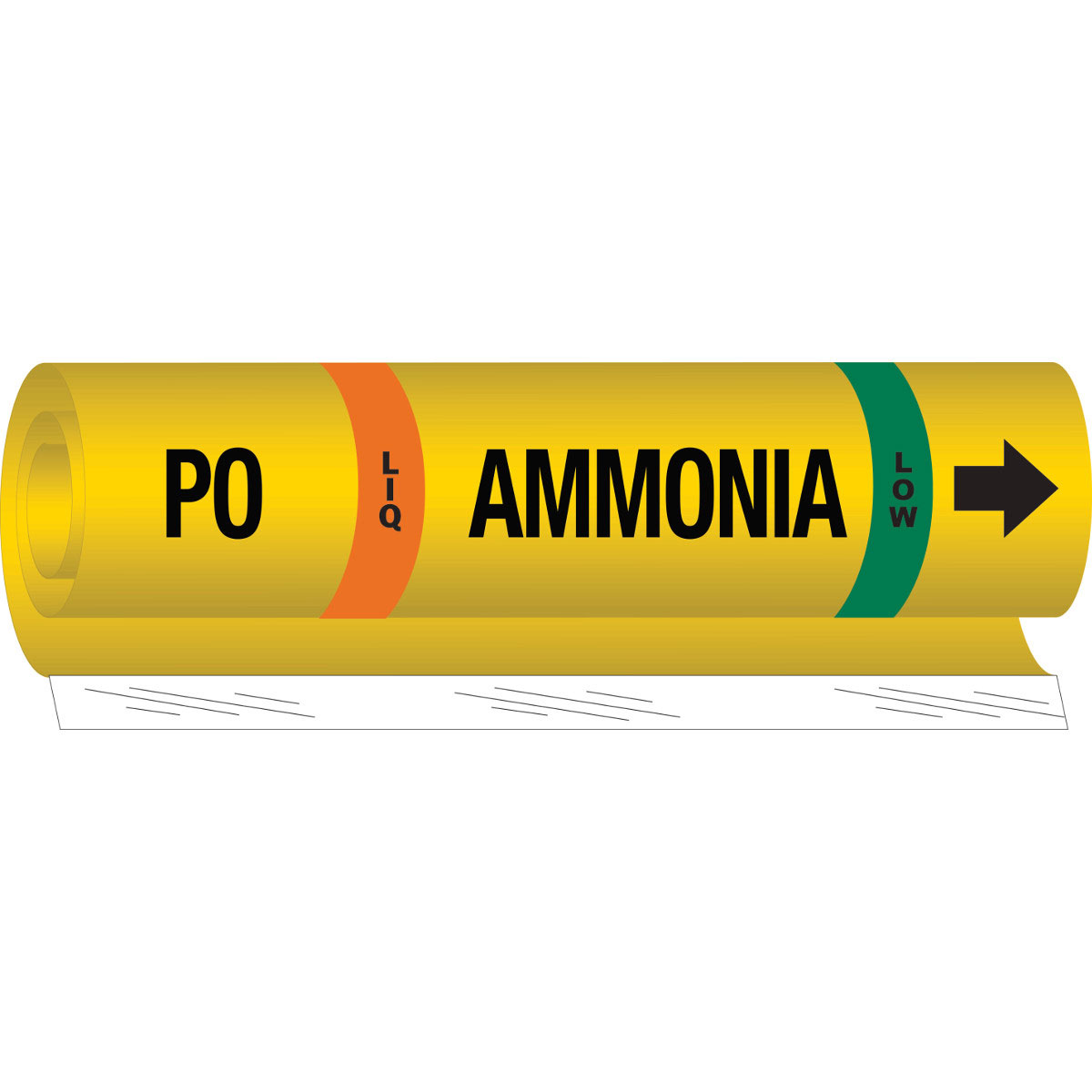 PO LIQ AMMONIA LOW Pipe Marker  9  H x 8  W  Fits Pipes 1 5  Dia  Thru 2 375  Dia  58012