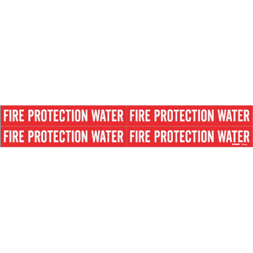 FIRE PROTECTION WATER Pipe Marker  1 125  H x 7  W  Card of 4 Each  Fits Pipes 0 75  Dia  Thru 2 375  Dia 7110 4