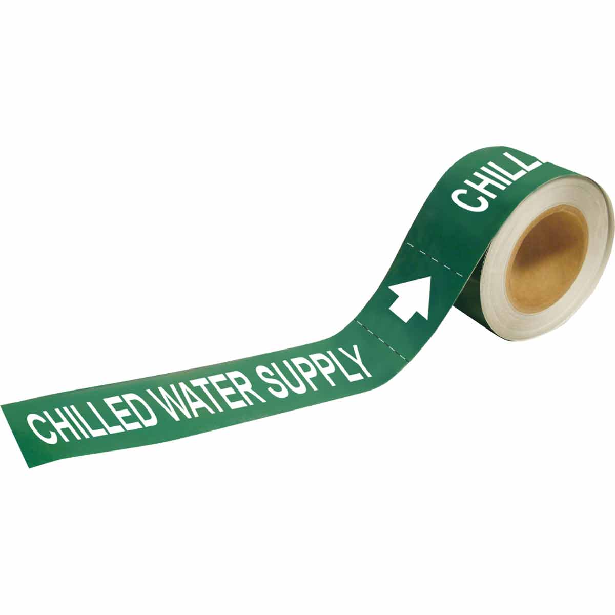Self Adhesive Pipe Marker  CHILLED WATER SUPPLY  2  H x 12  W  Roll of 25 Each  Fits Pipes 2 5  Dia  Thru 6  Dia  73869