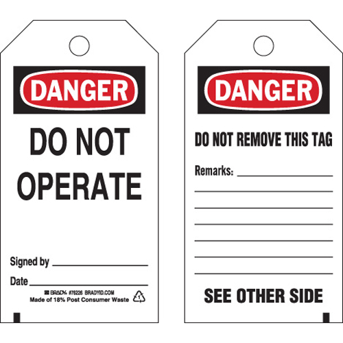 Tags DO NOT OPERATE SIGNED BY   DATE    Polyester 5 75 x 3  BK RD WH 25 PK 76226