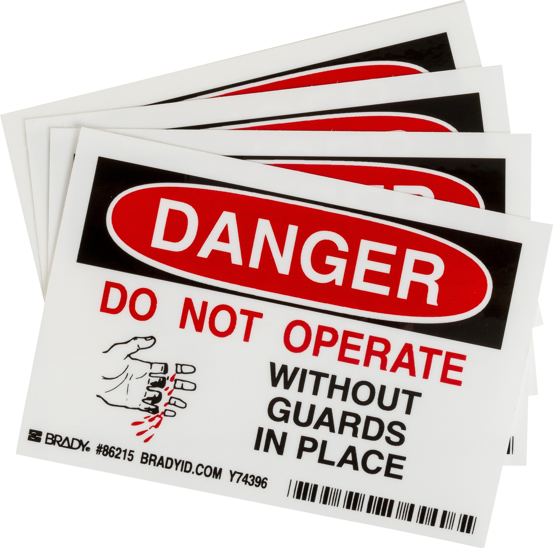 DANGER Do Not Operate W Out Guard Package 4  3 5  H x 5  W x 0 006  D  Polyester 86215