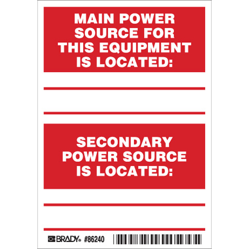 Main   Secondary Power Source Labels 86240