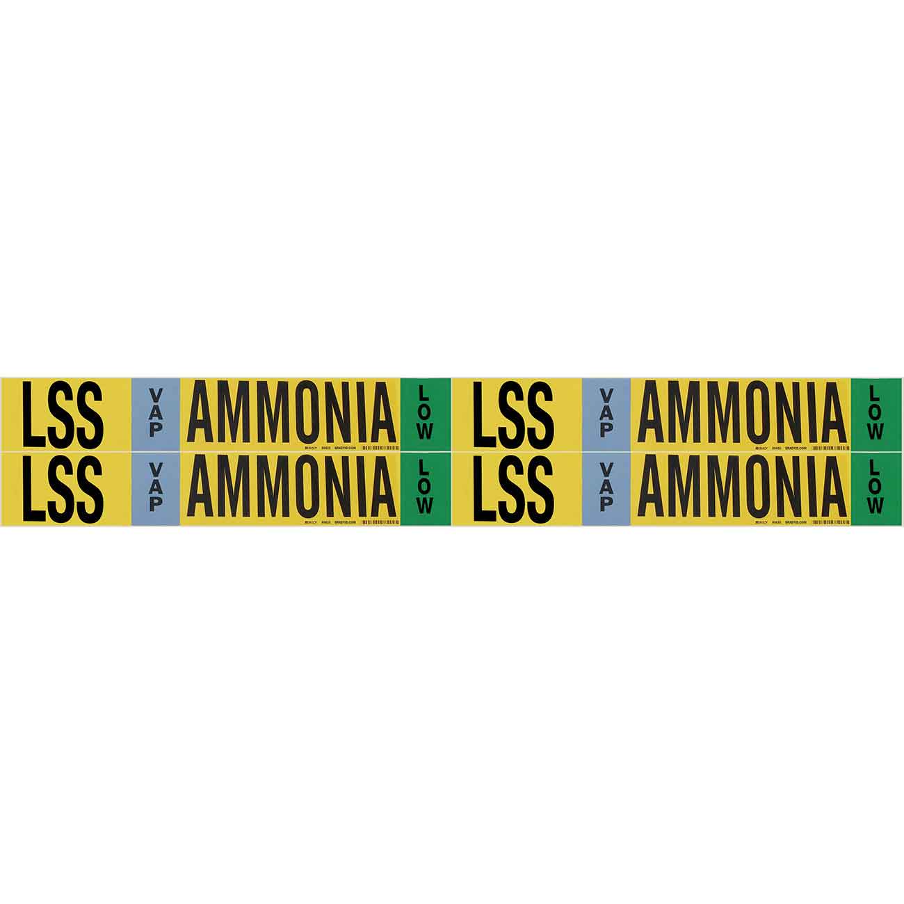 LSS VAP AMMONIA LOW Pipe Marker  1 125  H x 7  W  Card of 4 Each  Fits Pipes  75  Dia  Thru 2 375  Dia  90433