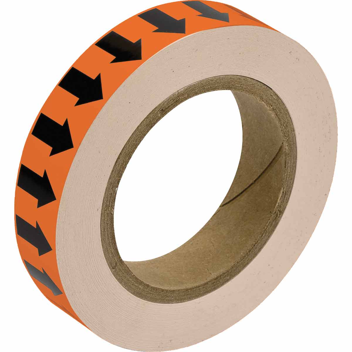 Directional Flow Arrow Tape for Pipe Marking   Roll Form   Vinyl  Black on Orange  1  x 30 Yd 91414
