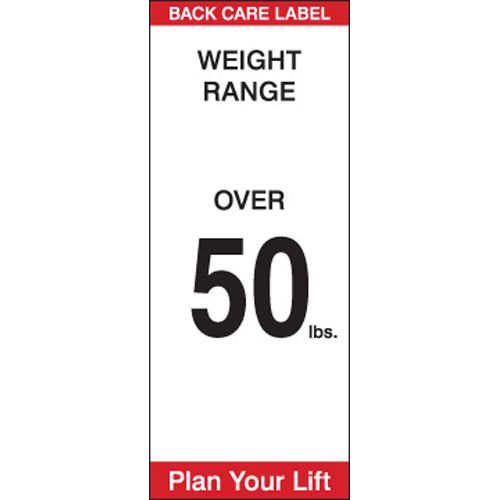 Back Care Weight Range Labels 92304