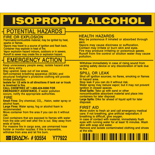 Hazardous Material Label 93554