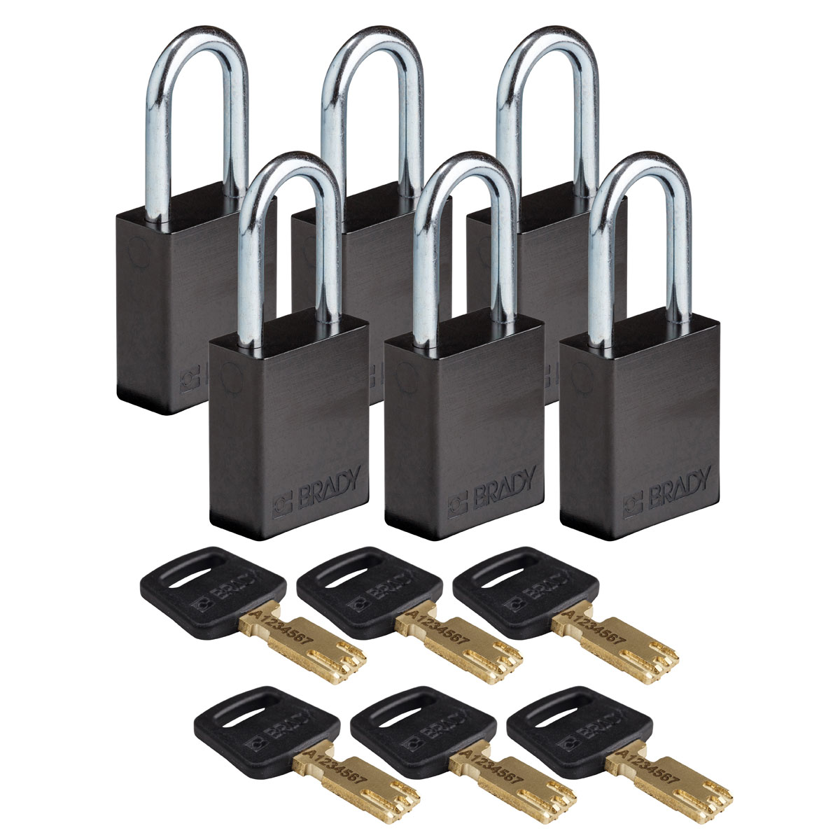 Standard SafeKey Anodized Aluminum Padlock 1 5 in Steel Shackle KD Black 6PK ALU BLK 38ST KD6PK