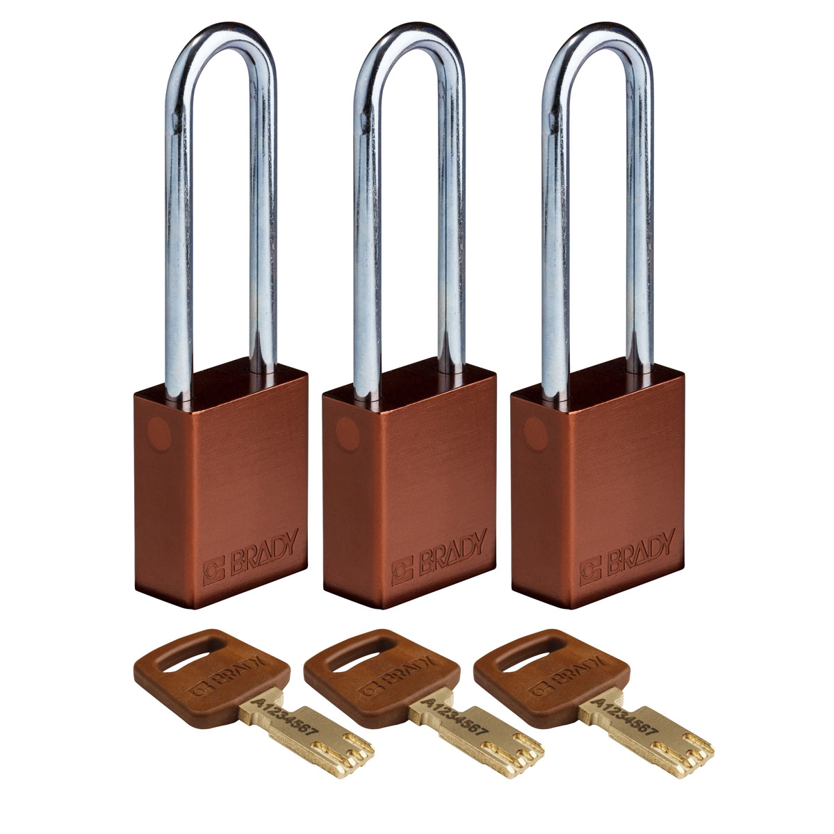 Standard SafeKey Anodized Aluminum Padlock 3 in Steel Shackle KA Brown 3PK ALU BRN 76ST KA3PK
