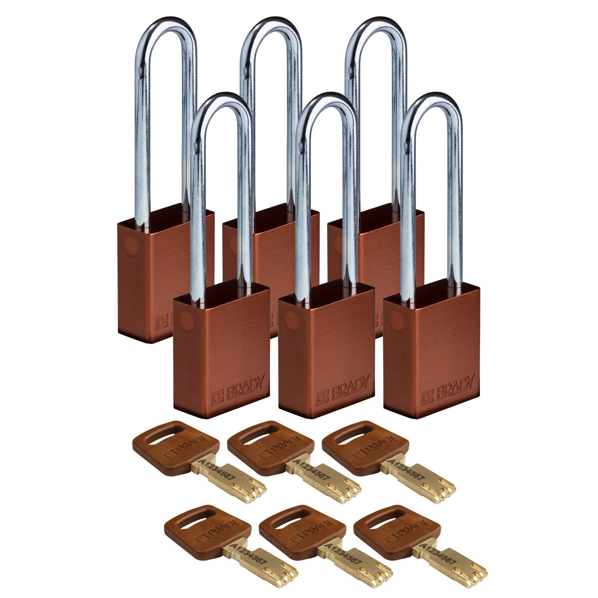 Standard SafeKey Anodized Aluminum Padlock 3 in Steel Shackle KA Brown 6PK ALU BRN 76ST KA6PK