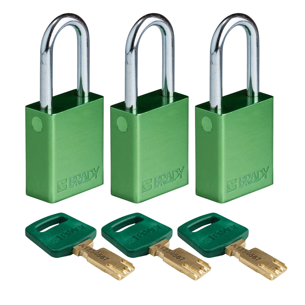 Standard SafeKey Anodized Aluminum Padlock 1 5 in Steel Shackle KA Green 3PK ALU GRN 38ST KA3PK