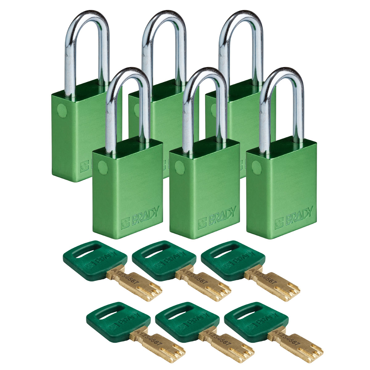 Standard SafeKey Anodized Aluminum Padlock 1 5 in Steel Shackle KA Green 6PK ALU GRN 38ST KA6PK