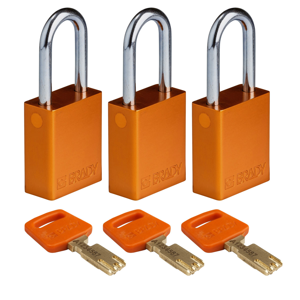 Standard SafeKey Anodized Aluminum Padlock 1 5 in Steel Shackle KA Orange 3PK ALU ORG 38ST KA3PK