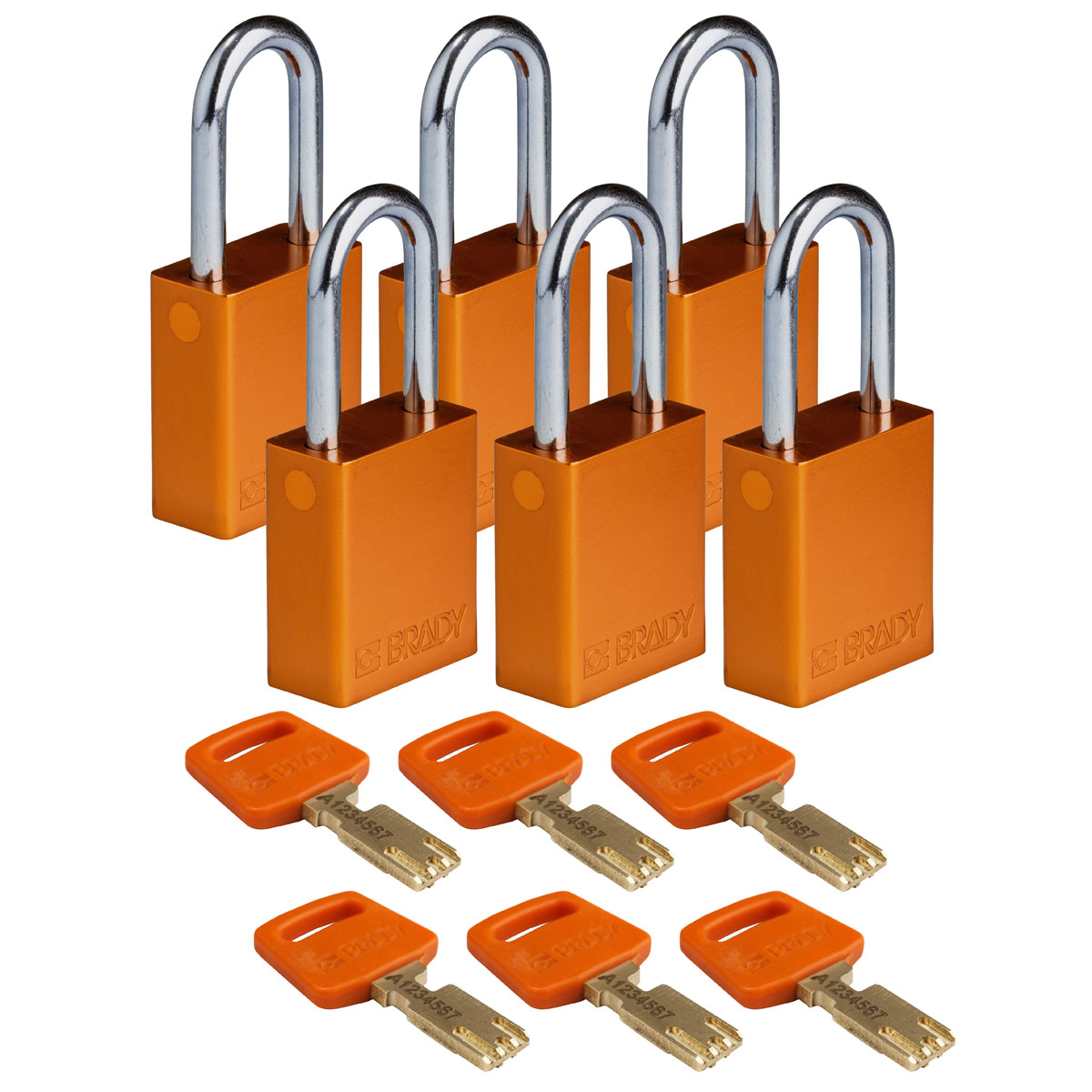 Standard SafeKey Anodized Aluminum Padlock 1 5 in Steel Shackle KA Orange 6PK ALU ORG 38ST KA6PK