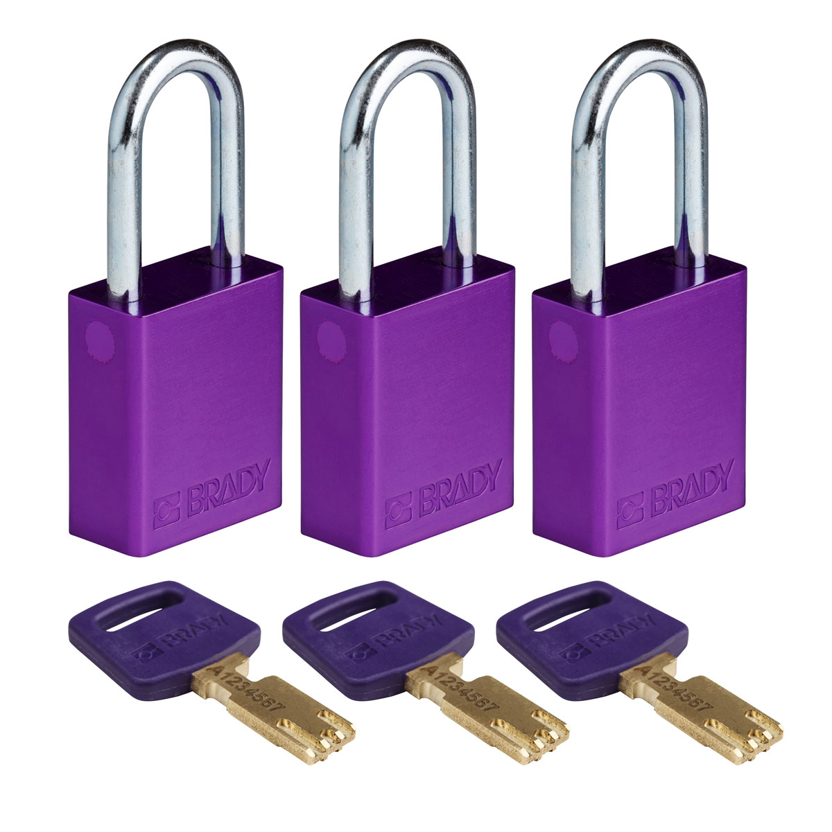 Standard SafeKey Anodized Aluminum Padlock 1 5 in Steel Shackle KA Purple 3PK ALU PRP 38ST KA3PK
