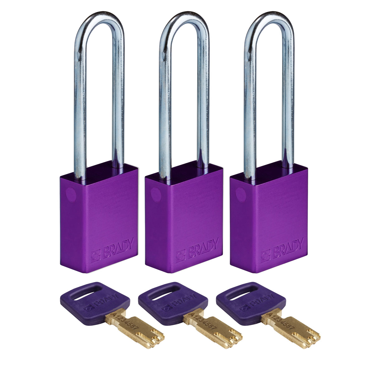 Standard SafeKey Anodized Aluminum Padlock 3 in Steel Shackle KA Purple 3PK ALU PRP 76ST KA3PK