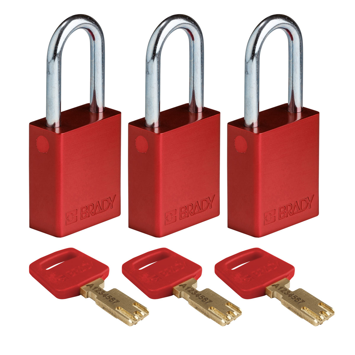 Standard SafeKey Anodized Aluminum Padlock 1 5 in Steel Shackle KA Red 3PK ALU RED 38ST KA3PK