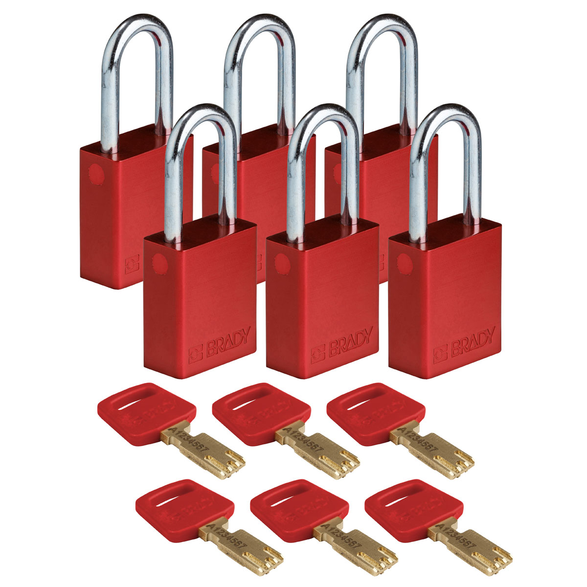 Standard SafeKey Anodized Aluminum Padlock 1 5 in Steel Shackle KA Red 6PK ALU RED 38ST KA6PK