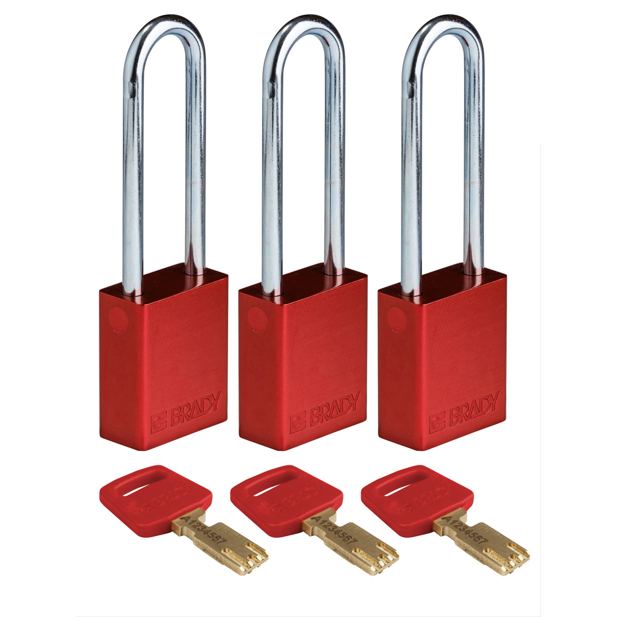 Standard SafeKey Lockout Anodized Aluminum Padlock 3 in Steel Shackle KA Red 3PK ALU RED 76ST KA3PK