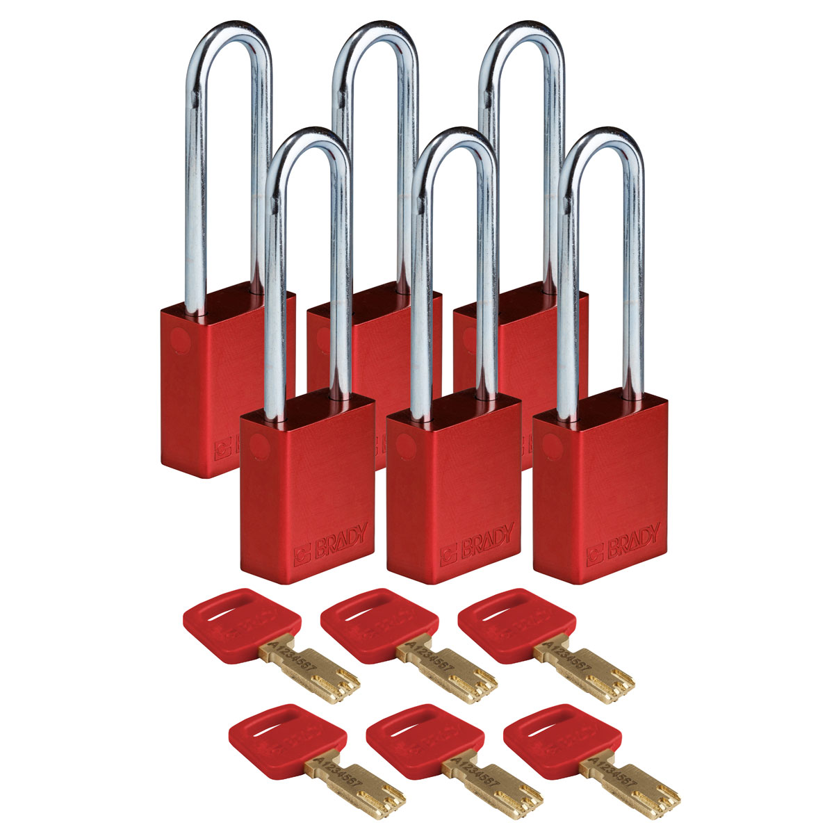Standard SafeKey Lockout Anodized Aluminum Padlock 3 in Steel Shackle KA Red 6PK ALU RED 76ST KA6PK