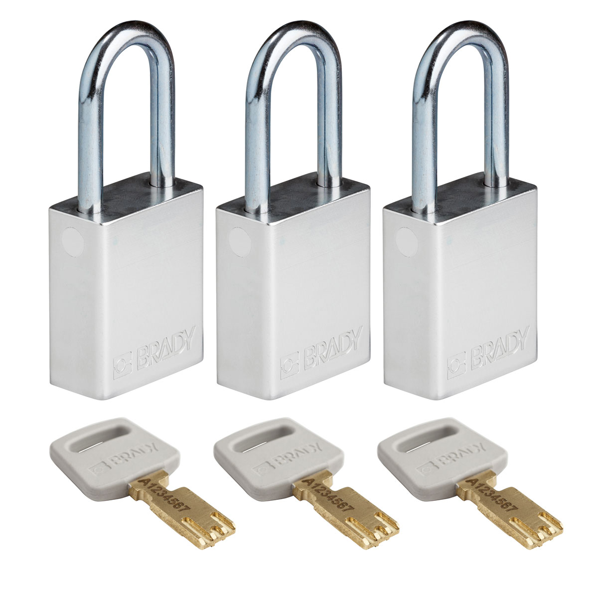 Standard SafeKey Anodized Aluminum Padlock 1 5 in Steel Shackle KA Silver 3PK ALU SLV 38ST KA3PK