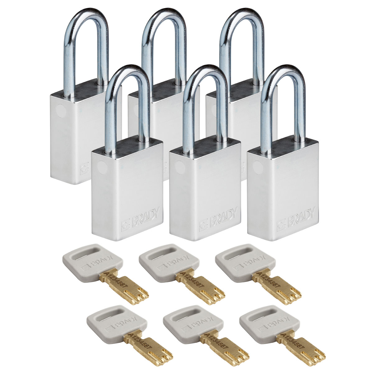 Standard SafeKey Anodized Aluminum Padlock 1 5 in Steel Shackle KA Silver 6PK ALU SLV 38ST KA6PK