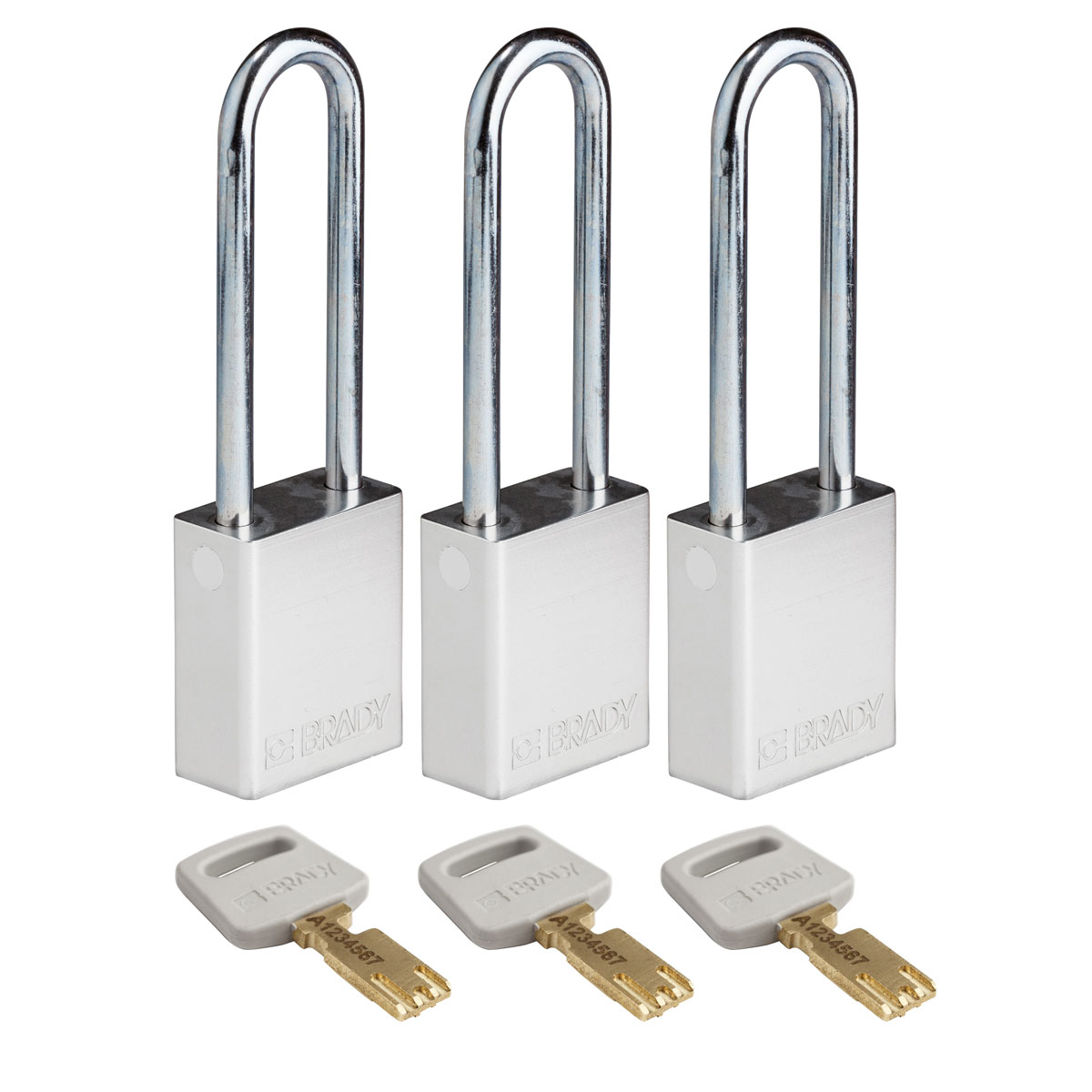 Standard SafeKey Anodized Aluminum Padlock 3 in Steel Shackle KA Silver 3PK ALU SLV 76ST KA3PK