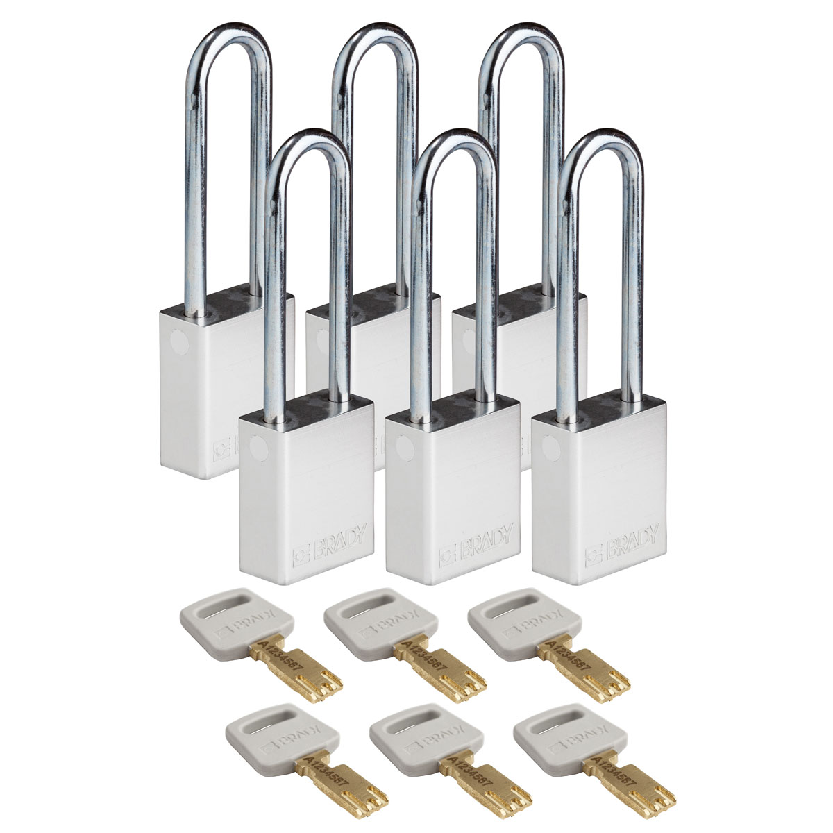 Standard SafeKey Anodized Aluminum Padlock 3 in Steel Shackle KA Silver 6PK ALU SLV 76ST KA6PK