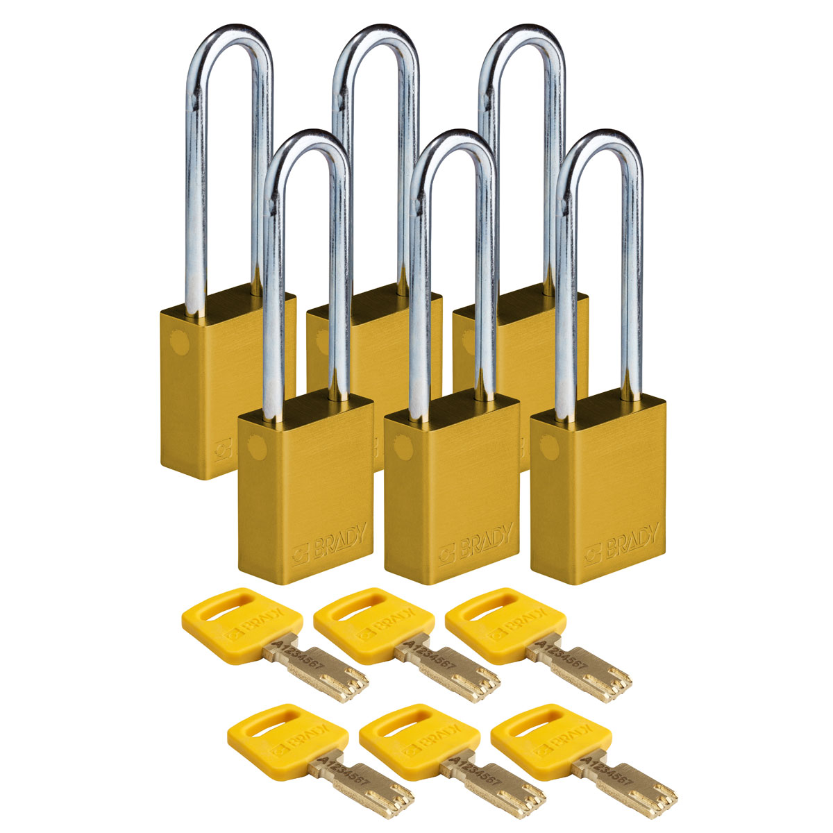 Standard SafeKey Anodized Aluminum Padlock 3 in Steel Shackle KA Yellow 6PK ALU YLW 76ST KA6PK