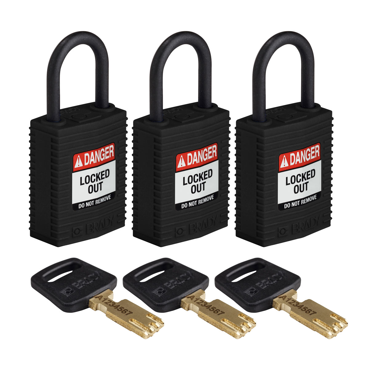 Compact SafeKey Lockout Nylon Padlock 1 in Plastic Shackle KA Black 3PK CPT BLK 25PL KA3PK