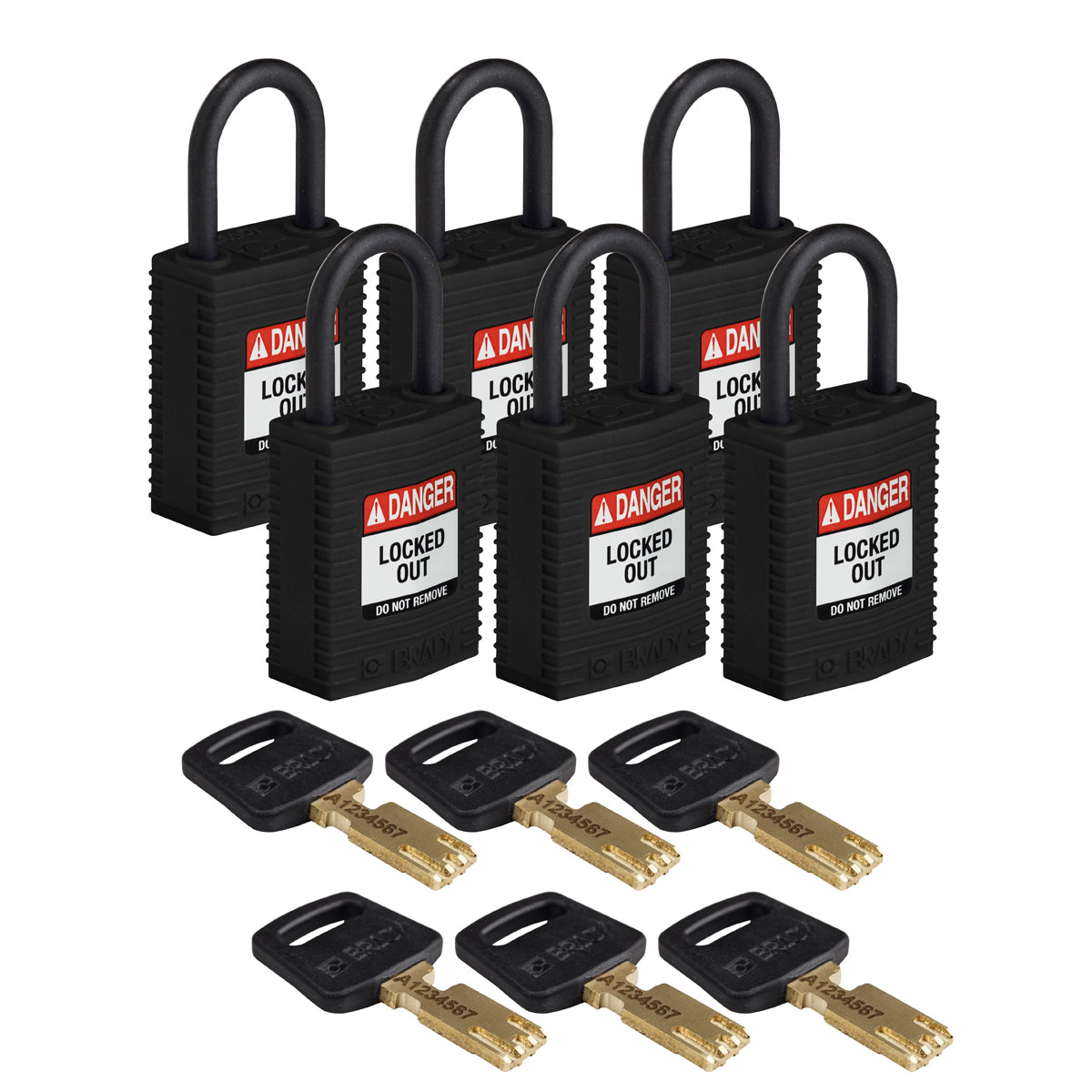 Compact SafeKey Key Retaining Nylon Padlock 1 in Plastic Shackle KA Black 6PK CPT BLK 25PL KA6PK