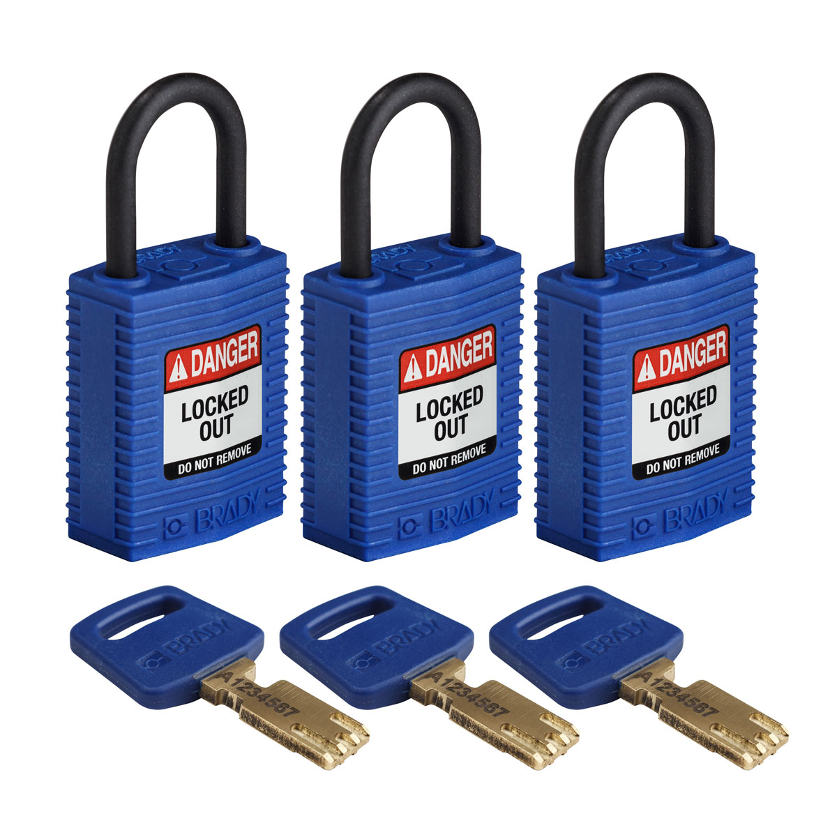 Compact SafeKey Lockout Nylon Padlock 1 in Plastic Shackle KA Blue 3PK CPT BLU 25PL KA3PK