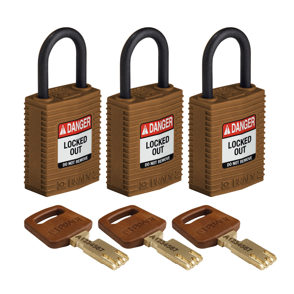 Compact SafeKey Lockout Nylon Padlock 1 in Plastic Shackle KA Brown 3PK CPT BRN 25PL KA3PK