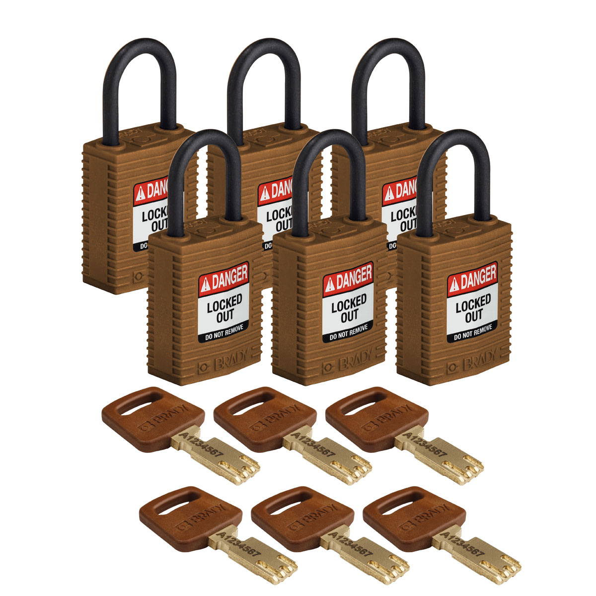 Compact SafeKey Key Retaining Nylon Padlock 1 in Plastic Shackle KA Brown 6PK CPT BRN 25PL KA6PK
