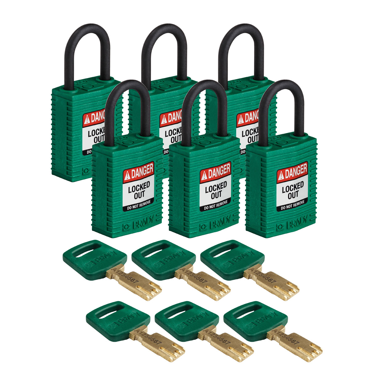 Compact SafeKey Key Retaining Nylon Padlock 1 in Plastic Shackle KA Green 6PK CPT GRN 25PL KA6PK