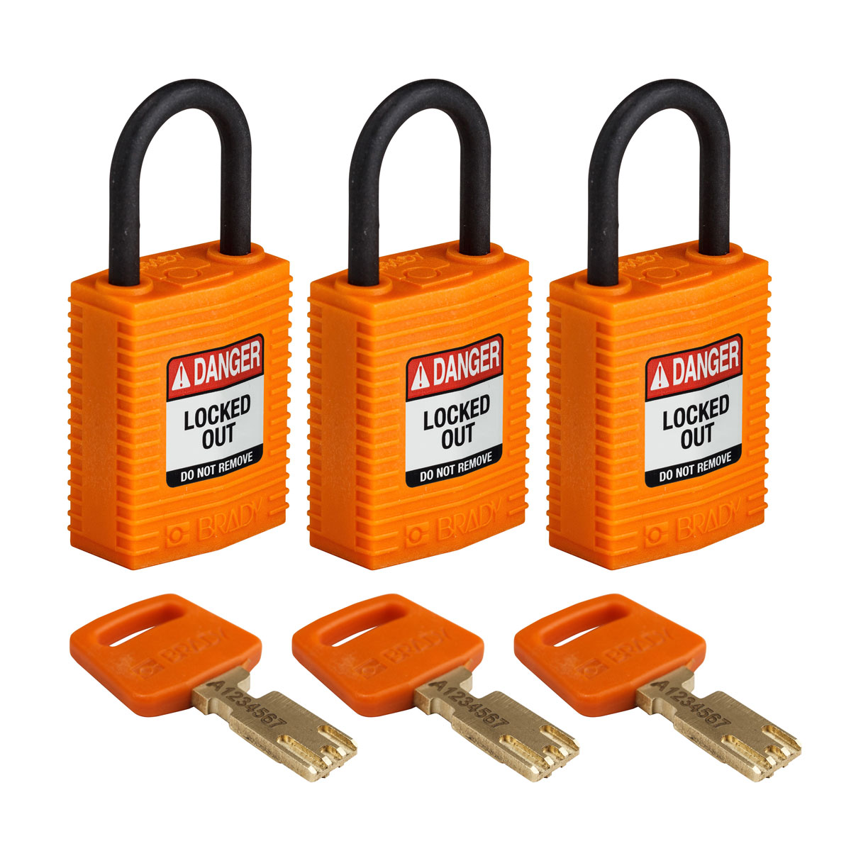 Compact SafeKey Lockout Nylon Padlock 1 in Plastic Shackle KA Orange 3PK CPT ORG 25PL KA3PK