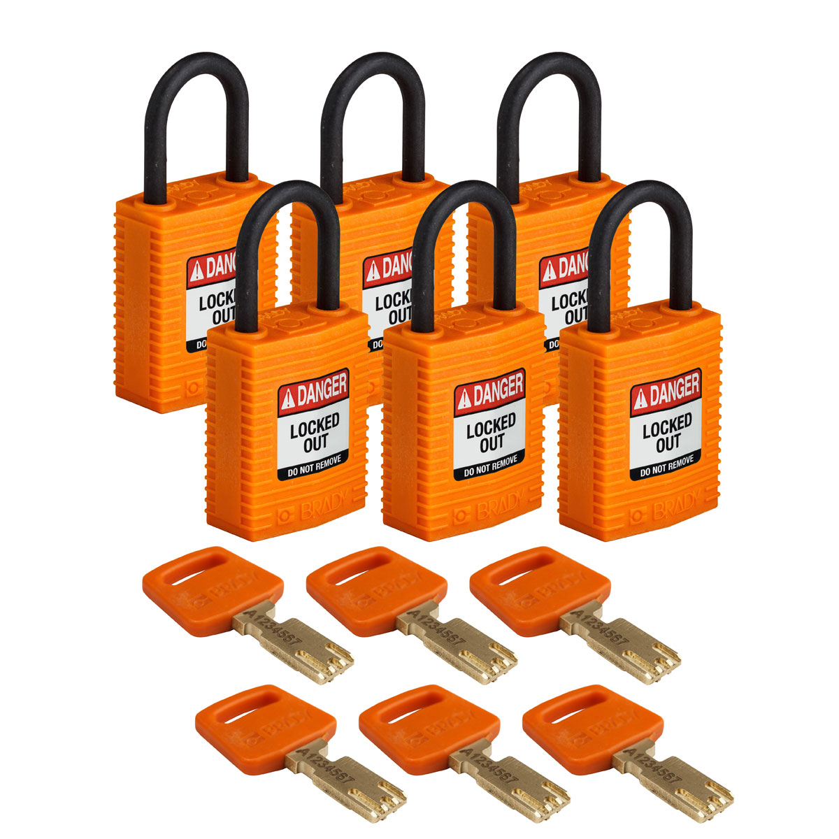 Compact SafeKey Key Retaining Nylon Padlock 1 in Plastic Shackle KA Orange 6PK CPT ORG 25PL KA6PK