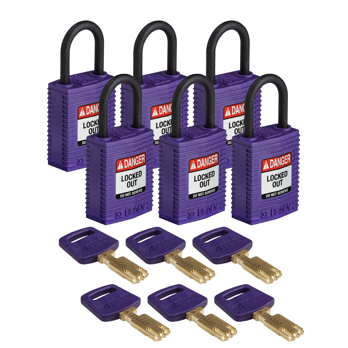Compact SafeKey Key Retaining Nylon Padlock 1 in Plastic Shackle KA Purple 6PK CPT PRP 25PL KA6PK
